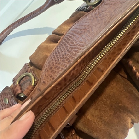 Cole Haan Brown Suede Leather Shoulder Hobo Bag Purse Tote - Picture 13 of 14